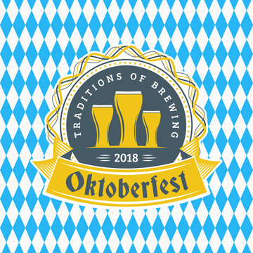 Beer festival Oktoberfest celebrations. Vintage greeting card or poster template. Vector illustration
