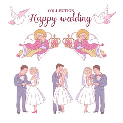 Happy weddings. Vector illustration. Wedding ceremony.  Wedding card, wedding invitation.