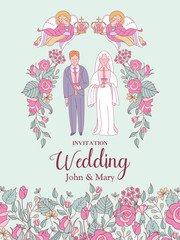 Happy weddings. Vector illustration. Wedding ceremony.  Wedding card, wedding invitation.