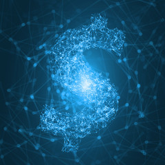 glowing dollar symbol with connected lines. vector illustration