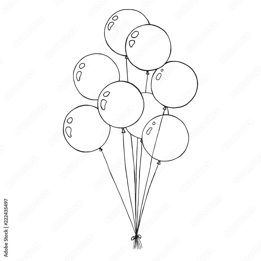 Poster group of balloons on a string. hand drawn, isolated on a white background. vector illustration