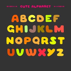 Cute colorful hand drawn uppercase alphabet. Cartoon style ABC letters.