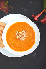 Cream of pumpkin soup. Thanksgiving Day. vegetarian