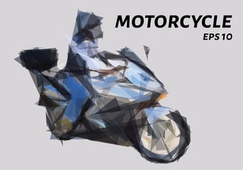 The rider of the triangles. Low poly motorcycle. Vector illustration.