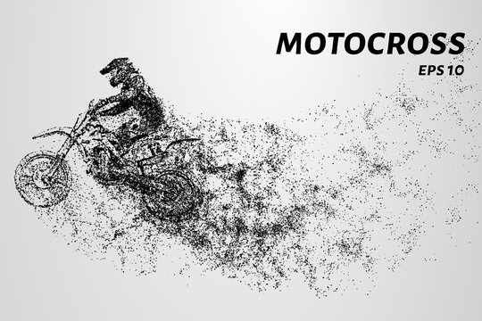 Fototapeta Motocross particles. A motorcyclist performs stunts