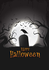 Halloween Sale vector banner with lettering and detailed engraving background. Pumpkin, crow, skull, cat hand drawn elements. Great for voucher, offer, coupon, holiday sale.
