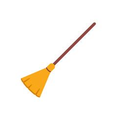 broom made from twigs on a long wooden handle. vector illustration. tool for cleaning isolated on white background. Witches broom stick. Halloween accessory object 