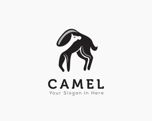 stand camel negative space head in body art logo