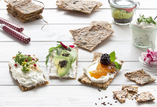 crispbread gluten-free with avocado and chia seeds