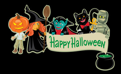 Happy halloween. Halloween costume characters.