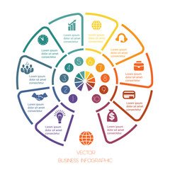 Infographic Semicircle template from colourful lines with text areas on ten positions. Business infographic