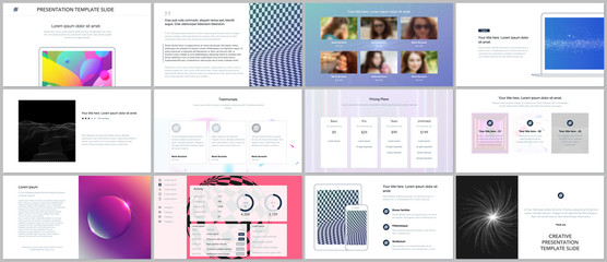 Minimal presentations, portfolio templates with vibrant colorful abstract gradient backgrounds. Brochure cover vector design. Presentation slides for flyer, leaflet, brochure, report, advertising.