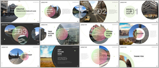 Minimal presentations design, portfolio vector templates with circle elements on white background. Multipurpose template for presentation slide, flyer leaflet, brochure cover, report, marketing.