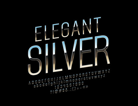 Vector Elegant Silver Font. Metallic Letters, Numbers and Symbols
