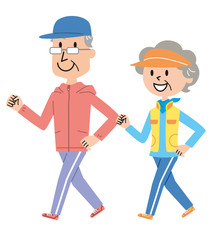 高齢者　夫婦　ウオーキング