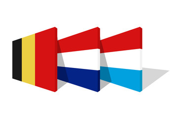 National flags of Benelux in 3d perspective.