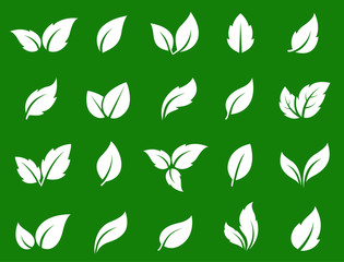 green eco set of white leaves icons