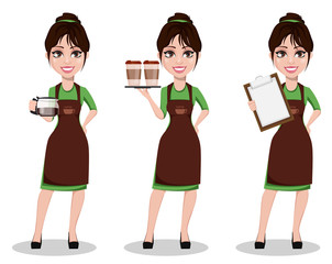 Young beautiful female barista in uniform