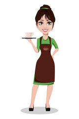 Young beautiful female barista in uniform