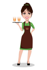 Young beautiful female barista in uniform