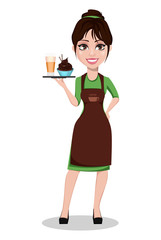 Young beautiful female barista in uniform