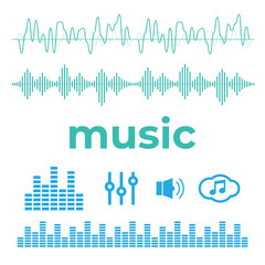 Obraz premium Sound waves sign and symbol in flat style