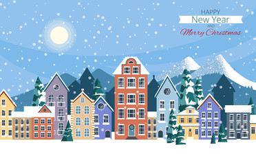 Happy New Year and Merry Christmas greeting card.