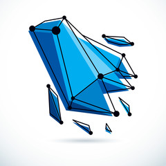 Abstract geometric 3D wireframe object, corporate technology vector illustration.