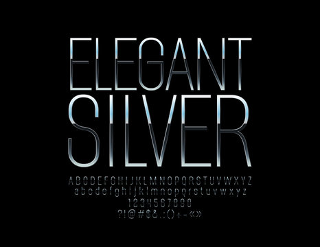 Vector Elegant Silver Alphabet. Luxury set of Shiny Letters, Numbers and Symbols