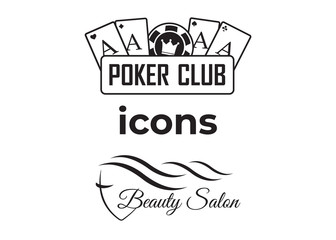 Event add delete progress icons and Poker club, casino sign set. Beautiful woman logo