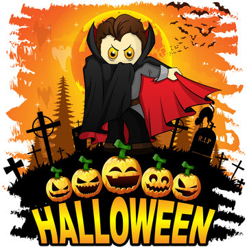 Halloween  Design template with Graf Dracula. Vector illustration.
