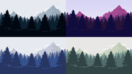 landscapes with mountains,  sky and woods