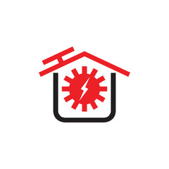Building with solar cell electric logo