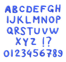 Blue Plasticines alphabet isolated on white background