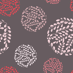 Seamless pattern with balls. Abstract vector illustration. Plant leaves in the shape of a ball on a gray background.