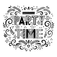 Obraz premium Party time lettering composition with decorstine elements