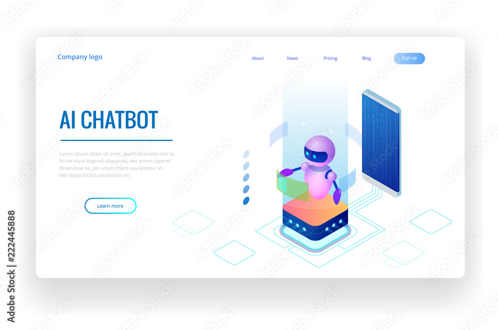 Poster isometric artificial intelligence. chatbot and future marketing. ai and business iot concept. dialog