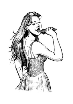 Vintage illustration of girl singer