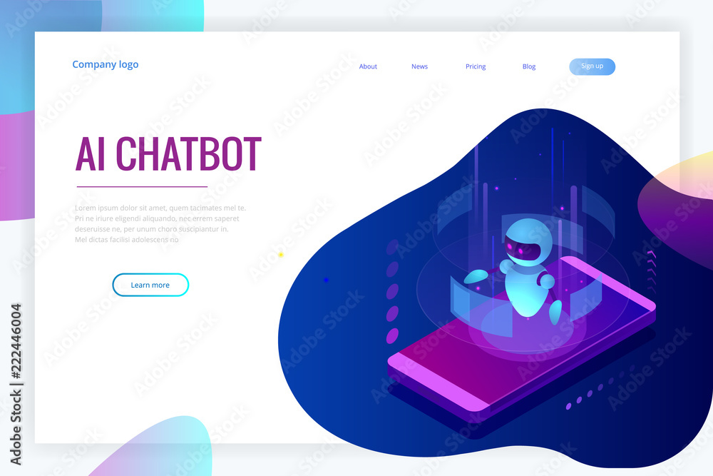 Poster isometric artificial intelligence. chatbot and future marketing. ai and business iot concept. dialog