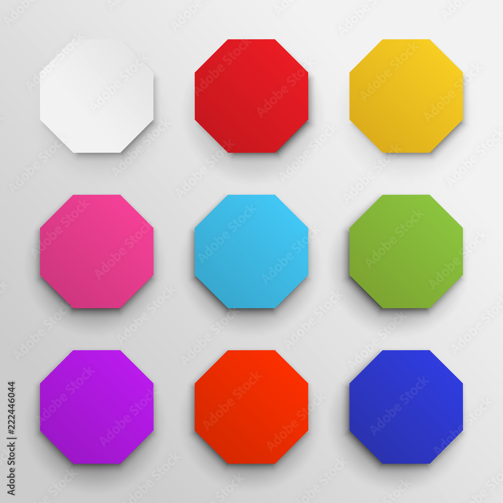 Poster set of colored octagon icon pack. geometry octagonal colorful eight sided polygon octagon line. vect