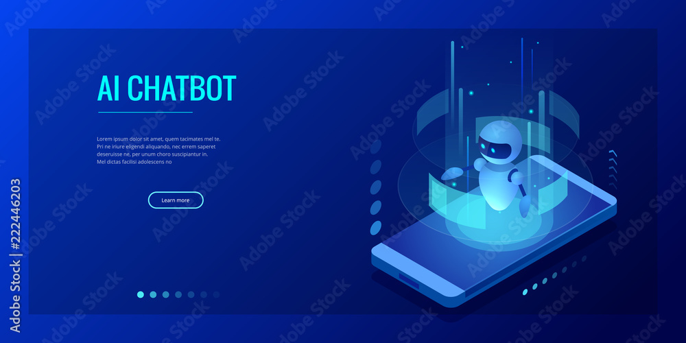 Poster isometric artificial intelligence. chatbot and future marketing. ai and business iot concept. dialog
