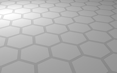 Honeycomb on a gray background. Perspective view on polygon look like honeycomb. Extruded, bump cell. Isometric geometry. 3D illustration