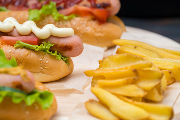 Hot dog with grilled sausage and mayonnaise