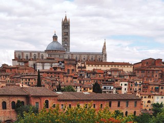 Fototapeta premium Panorama of the medieval city of Siena in Tuscany, here you can see the towers of cathedrals and roofs