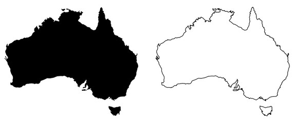 Simple (only sharp corners) map of Australia vector drawing. Mercator projection. Filled and outline version. © Lubo Ivanko