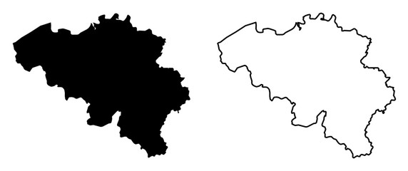 Simple (only sharp corners) map of Belgium vector drawing. Mercator projection. Filled and outline version.