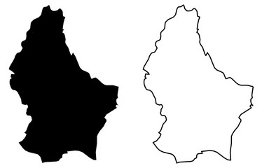Simple (only sharp corners) map of Grand Duchy of Luxembourg vector drawing. Mercator projection. Filled and outline version. - obrazy, fototapety, plakaty