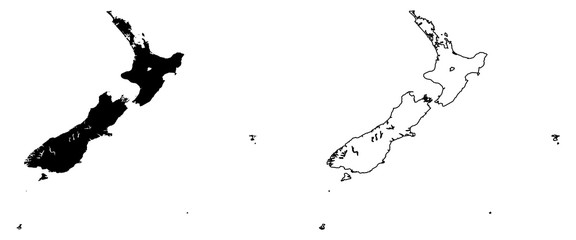 Simple (only sharp corners) map of New Zealand vector drawing. Mercator projection. Filled and outline version. © Lubo Ivanko