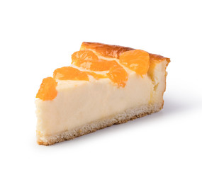 cheesecake with peache isolated on white background