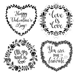 Valentines day floral frames, text